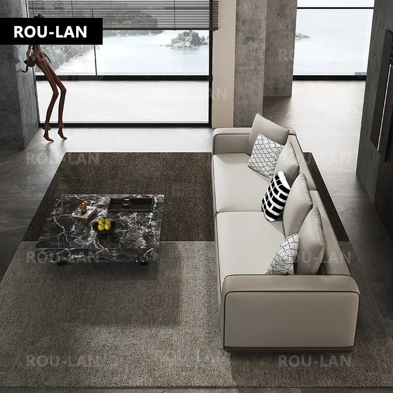 Modern Simple Leather Sofa Living Room Modern Large Flat Floor Large Household Type First Layer Cowhide Inline Tofu Block Sofa