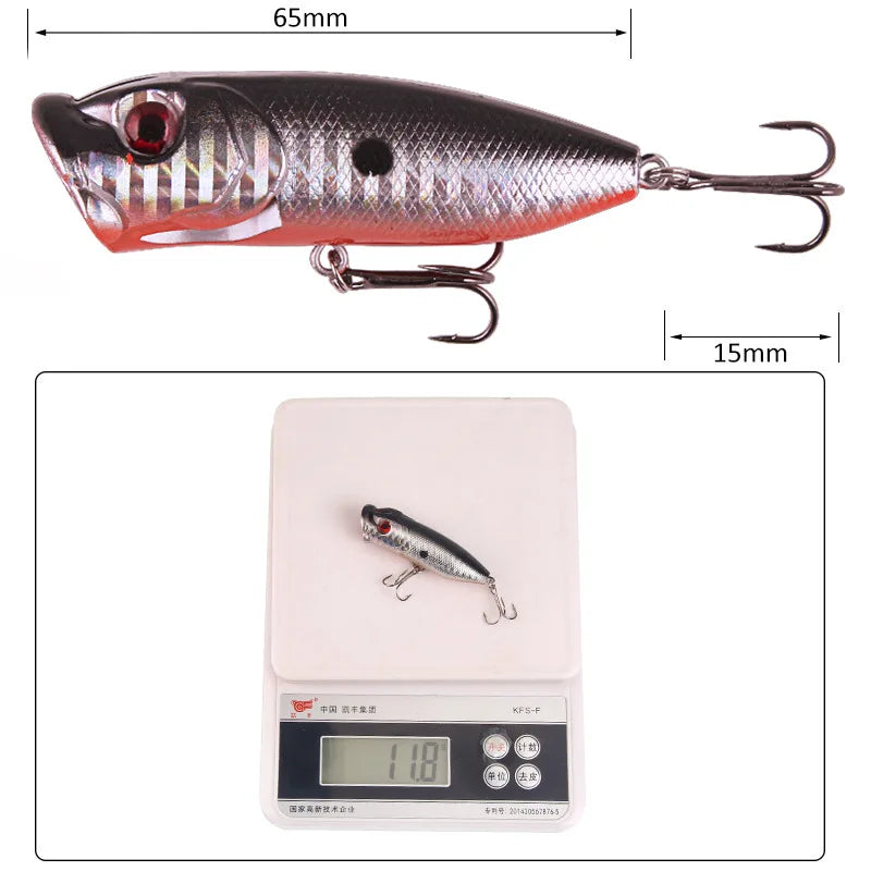 Fishing Lure 10g 65mm Floating Popper Artificial Wobbler Hard Bait with Hook for Pike Perch Winter Swimbait Trolling Crankbait