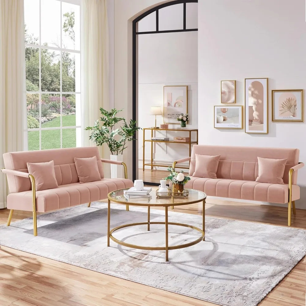 56.5" Luxurious Velvet Fabric Living Room sofa w/Gold-Tone Metal Arms and Legs for Livings Rooms, Home Office, Living Room Sofa
