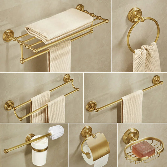 Antique Brushed Brass Bathroom Accessories Sets Towel Shelf Toilet Paper Holder Soap Holder Towel Rack Bathroom Hardware Sets