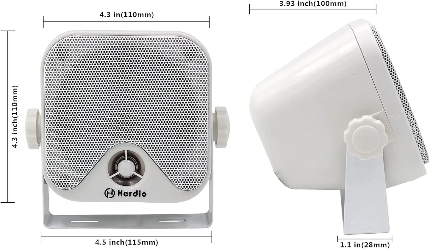 Herdio 4'' 100W Heavy Duty Waterproof Boat Marine Bluetooth Speakers Surface Mounted For Camper Skid Steer ATV UTV RZR Golf Cart