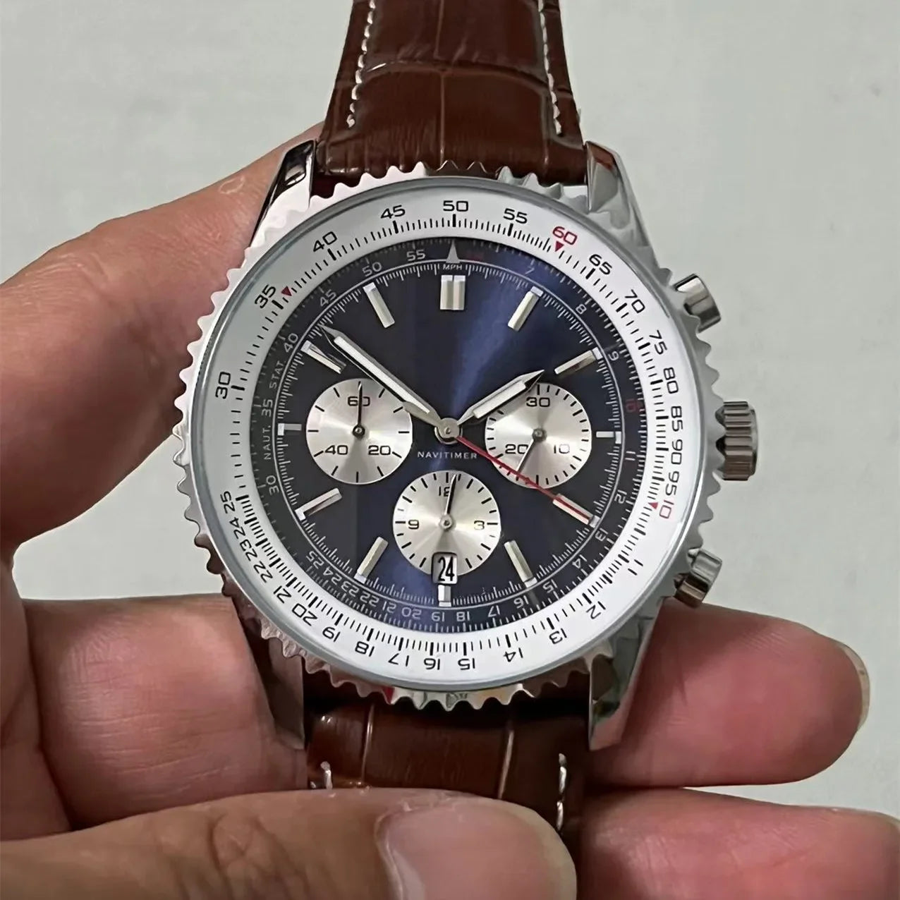 Stylish Automatic Chronograph Watch for Men Multifunctional Date Display Boutique Stainless Steel Luxury Business Leather Quartz