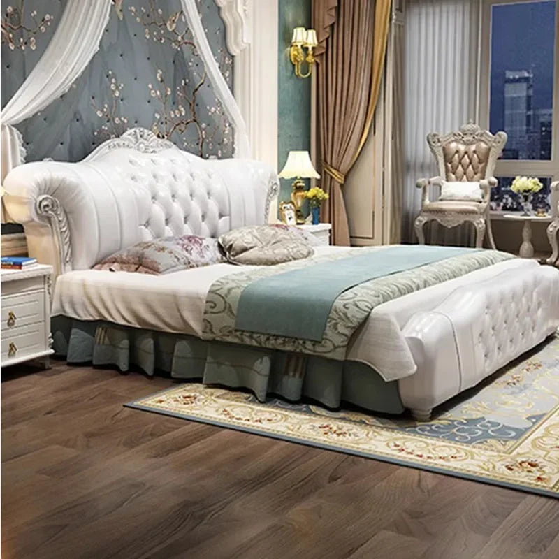 Wood Modern Bed Luxury Leather Classic Wedding Bed European Confortable Safe Camas De Matrimonio Dormitorio Bedroom Furniture