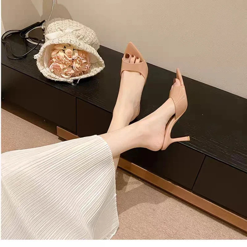 Women's High Heel Slippers Thin Heels Pointed Toe Solid Slippers Women Dress Banquet Summer Lovely Concise Zapatillas De Mujer