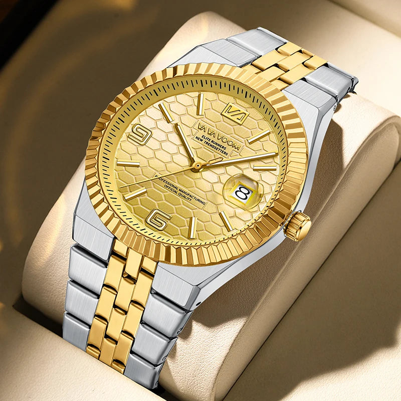2025 NEW Watches For Men Light Luxury Trendy Waterproof Luminous Calendar Honeycomb Pattern Surface Steel Strip Quartz Watches