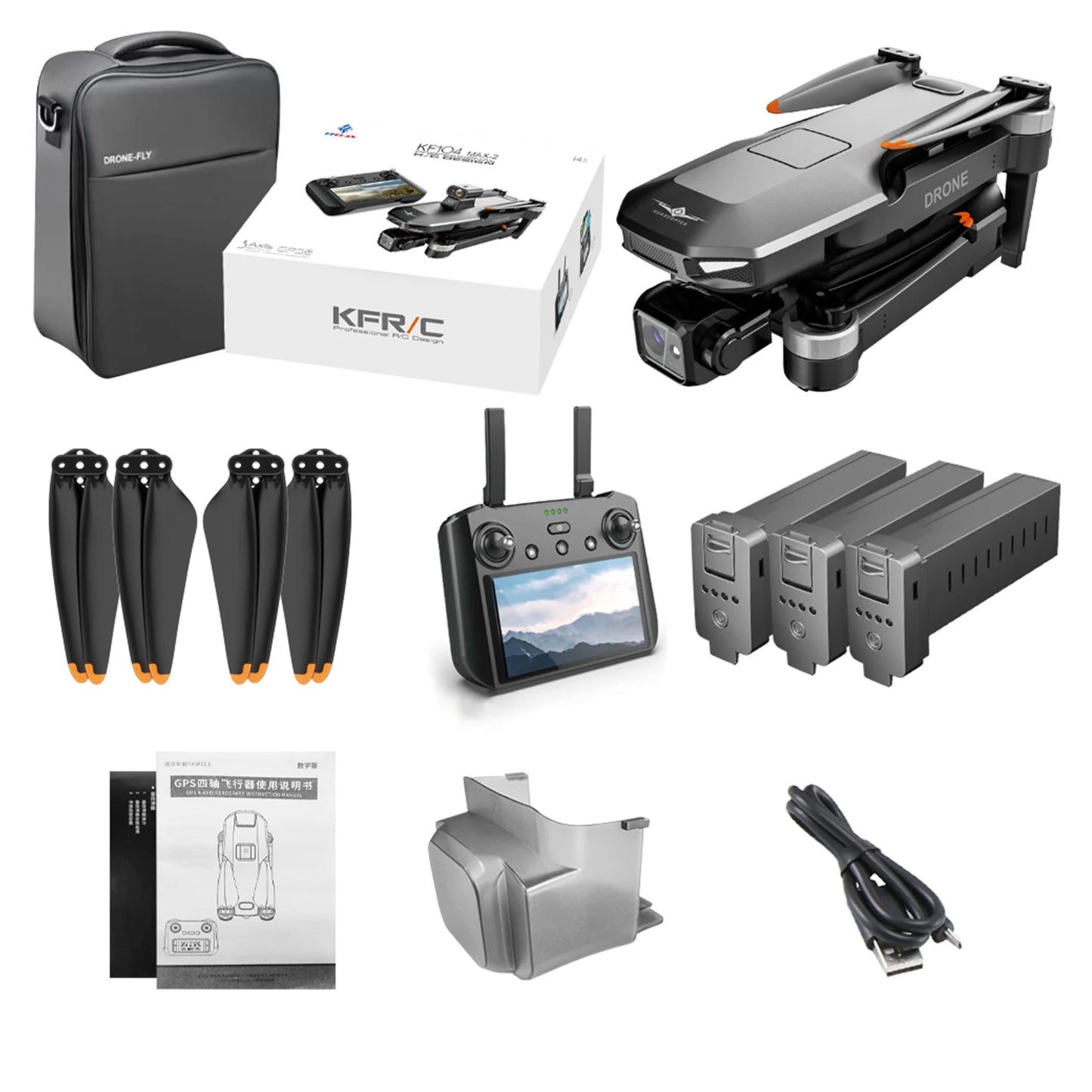 KF104MAX-2 KF104 RC Drone Intelligent Touch Screen FPV Brushless Control 3-axis Gimbal GPS Positioning Aerial Photography Drone