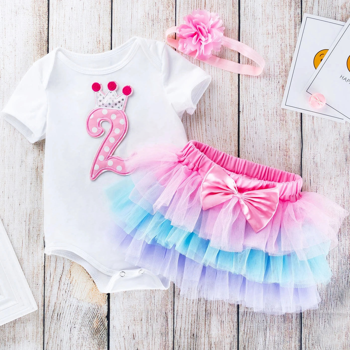 Newborn Girl Sweet Clothes Cotton First Birthday Bodysuit Cake Smash Tutu Skirt Headband Baby Girl Birthday Outfits Party Wear