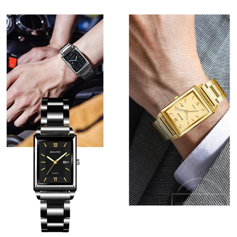 Top Brand Luxury Watches for Men Fashion Quartz Wristwatch Square Gold Stainless Steel Business Clock Relogio Masculino