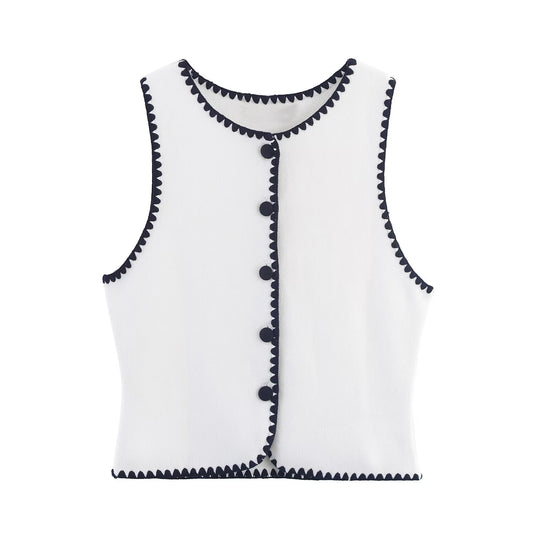 Women's clothing 2025 summer new fashion style elegant contrasting embroidery knit vest
