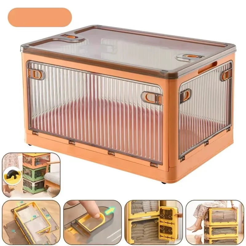 Collapsible Clear Storage Box Spacious Stackable Container Eco-Friendly Material 4 Wheels Durable Home Office Storage Organizer
