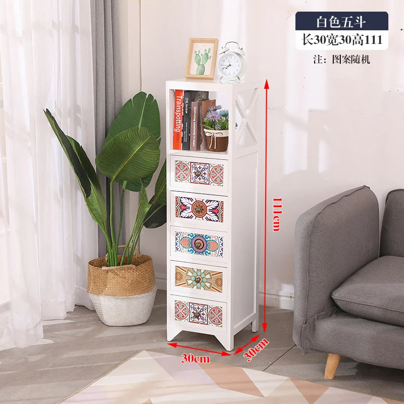 Narrow Storage Cabinet  American Style Solid Wood Storage Rack Large Capacity Multi-layer Storage Organizer Home Furniture