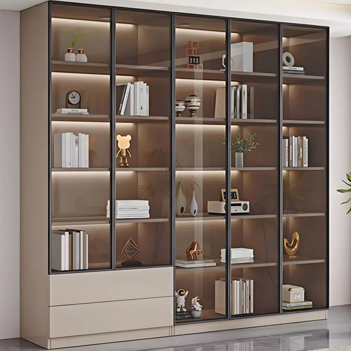 Modern Luxury Living Room Wooden Display Kids Etageres Book Shelf Cabinet With Glass Door Wood Bookshelf Bookcase