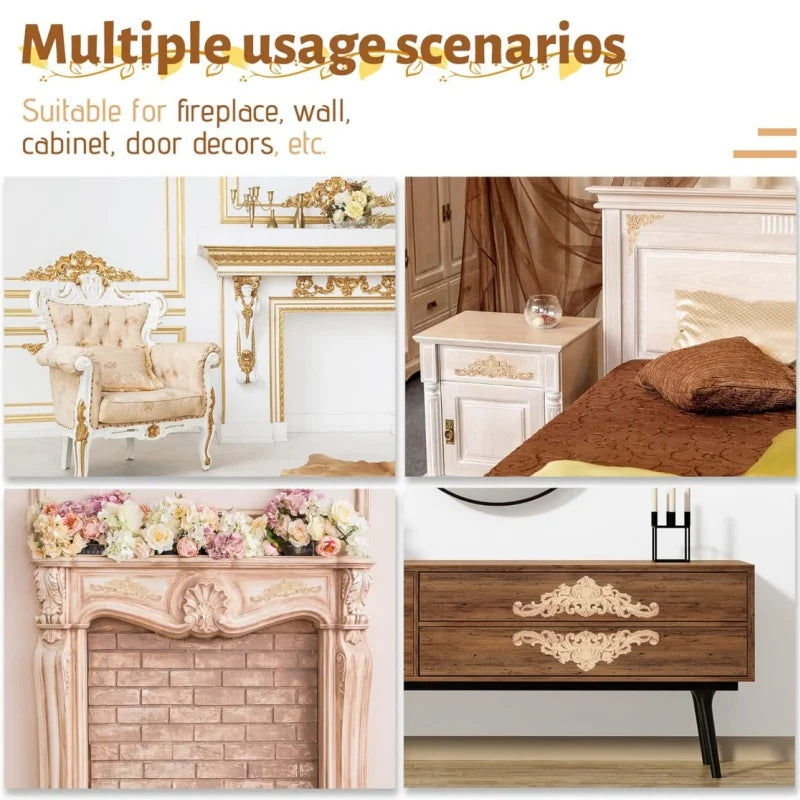 Decorative Wood Appliques and Onlays Natural Furniture Wall Door Wood Carving DIY Corner Frame Wood Craft Cabinet Wardrobe Decor