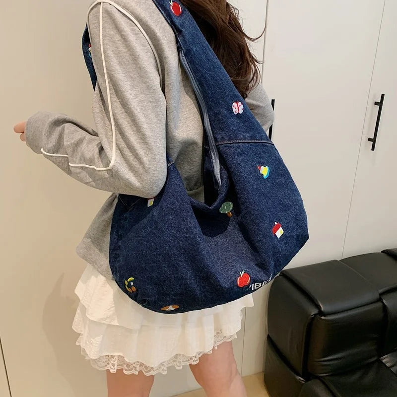 Denim Tote Bag Women's Large Capaci Canvas Bag New Lazy Sle Single oulder Slant Cross Bag Commuting op Bag Can Pu...