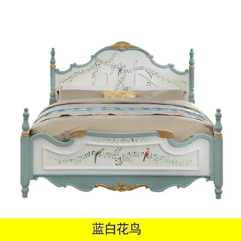 OD59 Mediterranean style pure solid wood bed American double pastoral master bedroom bed 1.5m European furniture 1.8m double
