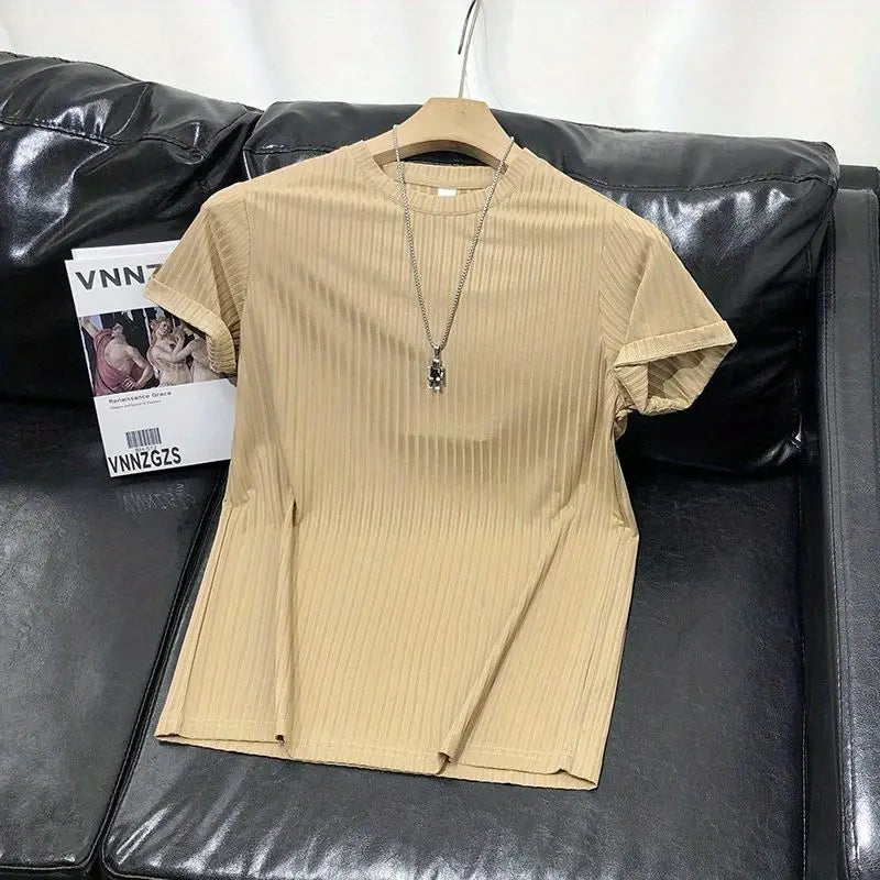 Men's Clothing  Silk Quick Dry Short Sleeve T-Shirt Summer New Arrival Lightweight Streetwear Brand Slim Fit Round Neck Casual