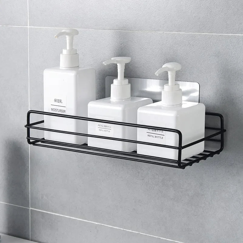 Bathroom Shower Shelf Japanese-style Wrought Iron Wall-mounted Shower Gel Storage Rack Toilet Free Punch Toiletry Stand