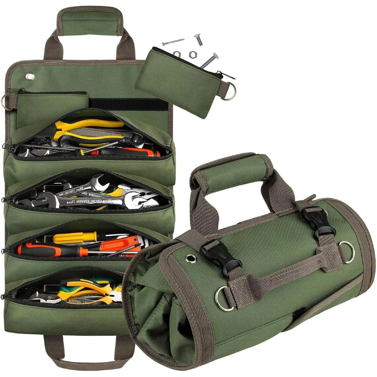 Rolling Tool Bag Storage Bag, Gift for Him, Heavy-Duty Motorcycle Tool Roll Bag Storage Bag, Portable Rolling Tool Bag with Removable Pouch - Suitable for Dad, Machinery and Electricians for Men
