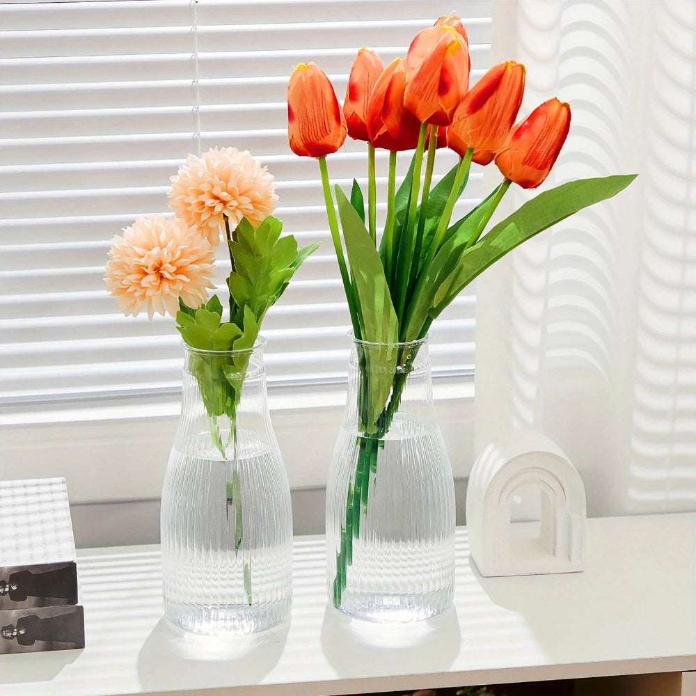 10-Pack Tall Vertical Pattern Vases Transparent Aesthetic Decorative Vases for DIY Florals Flower Arrangement Crafts