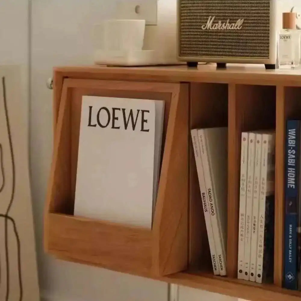 Nordic Solid Wood Bookcase Living Room Sofa Side Cabinet Locker Simple Magazine Cabinet Home Retro Storage Cabinet