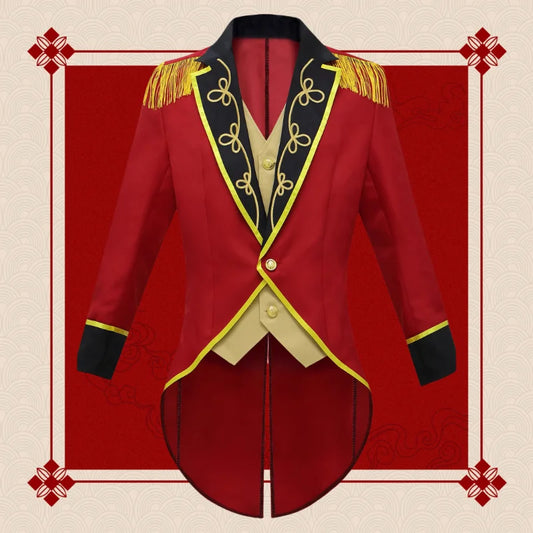 Medieval Men Knight Attire Vintage Stand-up Collar Dress Up Circus Clothes Red Coat Suit for Adults Halloween Carnival Party