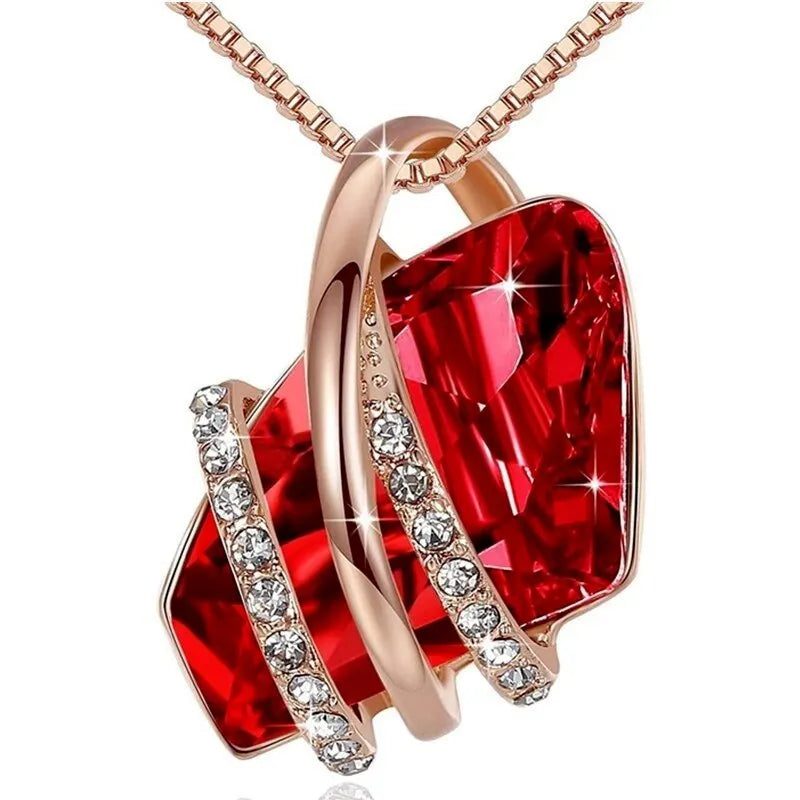 Woman Fashion Silve/Rose Gold Crystals Pendant Necklace Birthstone Zircon Necklaces Jewelry Engagement Gifts