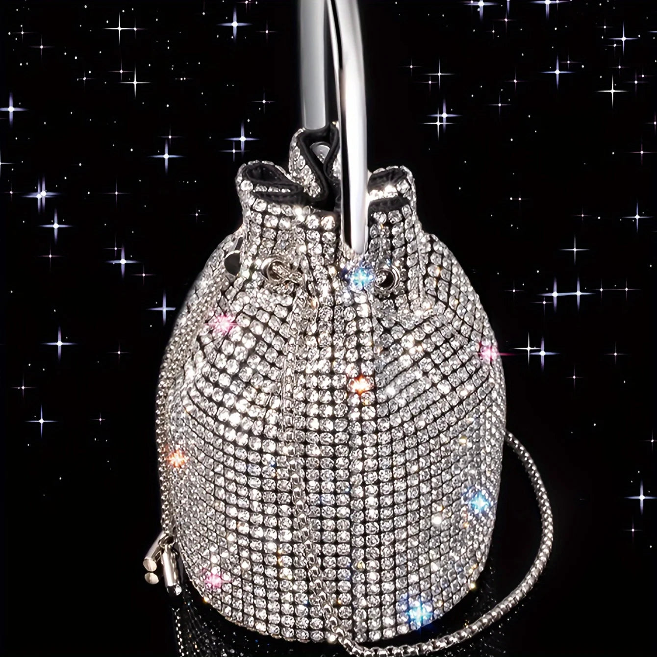 Women's Evening Bag, Luxury Handbag, Can Be Worn on One Shoulder Crossbody, Copper Claw Inlaid with Diamonds, High Quality A-Grade Diamond, Metal Chain, Metal Handbag, Blingbling, Shaped Bucket Bag