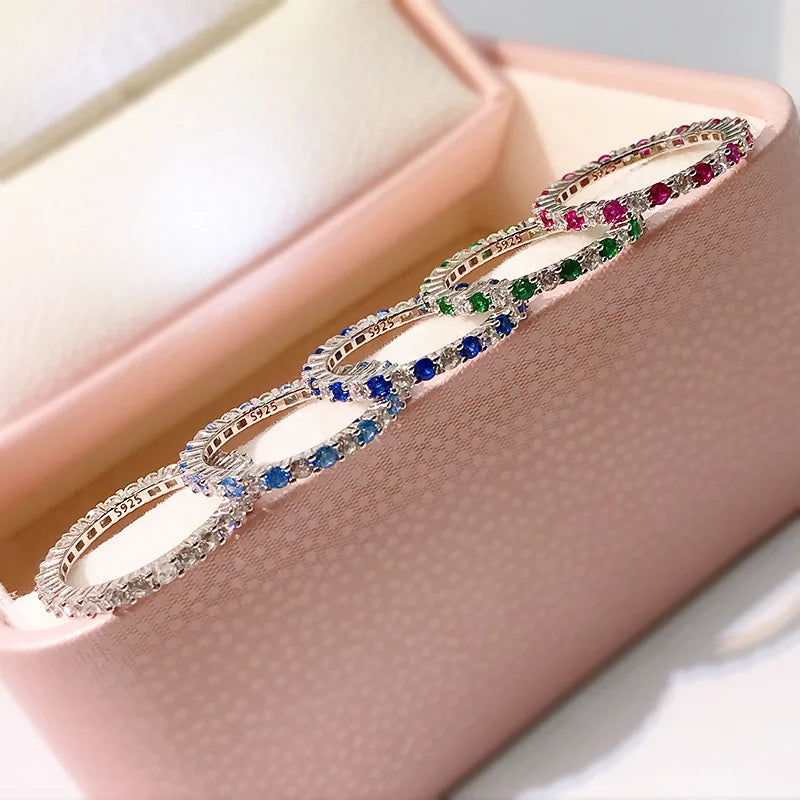 Full Diamond Ring for Woman Wedding Jewelry 925 Sterling Sliver Plated White Gold Rings 8A Zircon Colorful Engagement Band