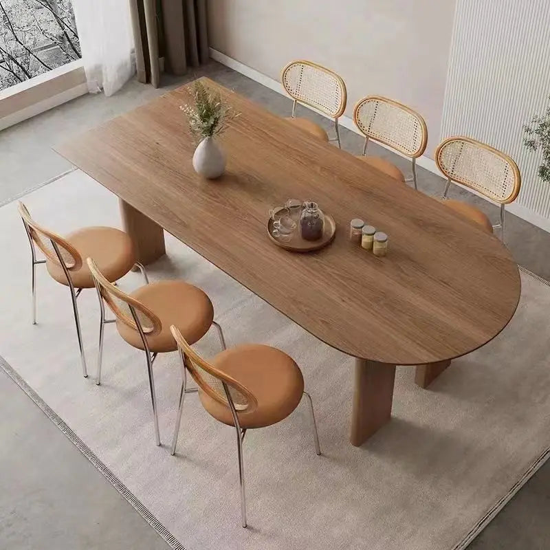 Solid Wood Dining Table Modern Office Negotiation Table Simple Household Oval Peninsula Table Home Furniture Dining Room Sets