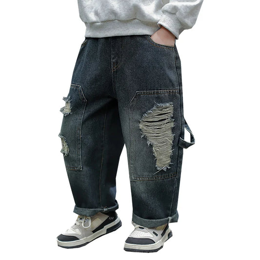 Baby Boy Fashion Ripped Jeans Trousers With Holes For 2 3 4 5 6 7 8 9 10 11 Years Kids Child Casual Destroyed Broken Denim Pants