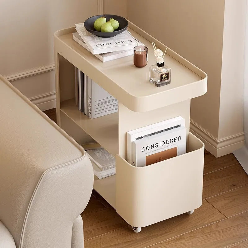 Mobile Coffee Table Side Cabinet Light Luxury High-end Feeling Living Room Table Small Cart Iron Bedside Shelf Storage Rack