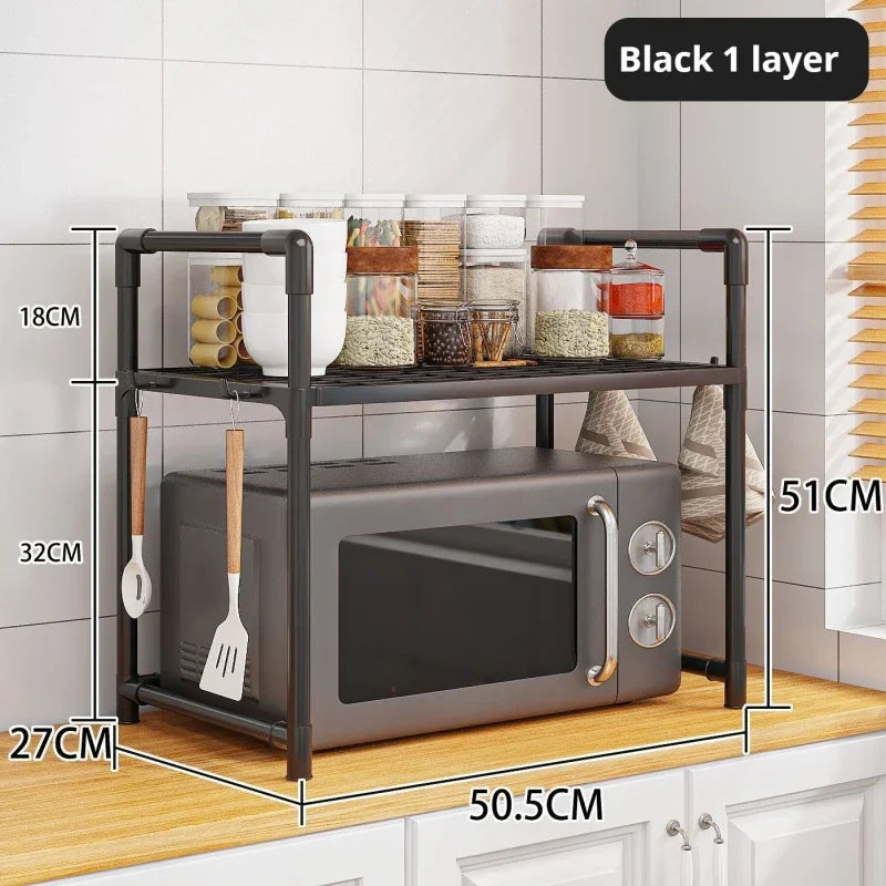 Kitchen Microwave Storage Rack Bilayer Oven Elevated Design Shelves Multi-Layer Condiment Organizer Shelf Kitchen Accessories