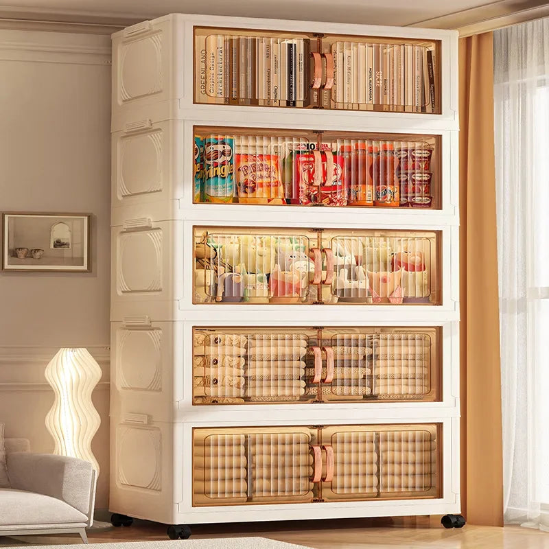 Household Wardrobe Clothes Cupboards Double Storage Cabinet Children Clothes Closet Snacks Living Room Plastic Shelves Bedroom