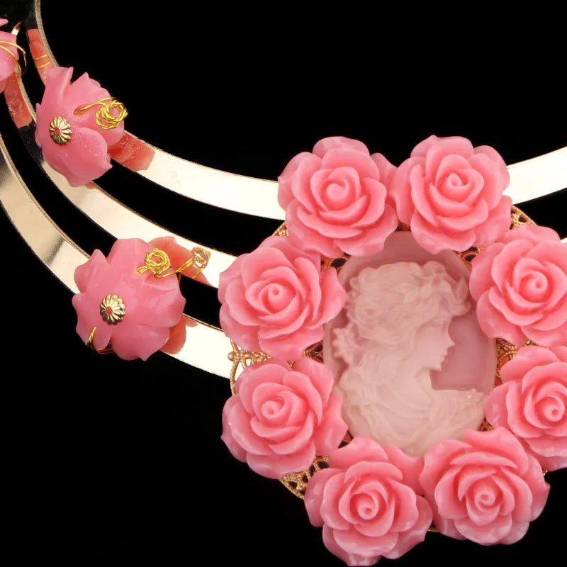Dudo African Dubai Jewelry Set For Women With Pink Coral Flowers