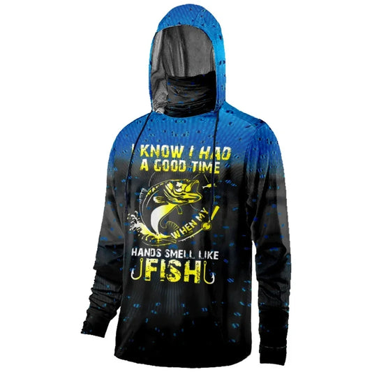 Mens Fishing Clothing Fishing Time Hook Trout Printed Sun Protection Face Mask Hoodies Outdoor Sports Breathable Clothes
