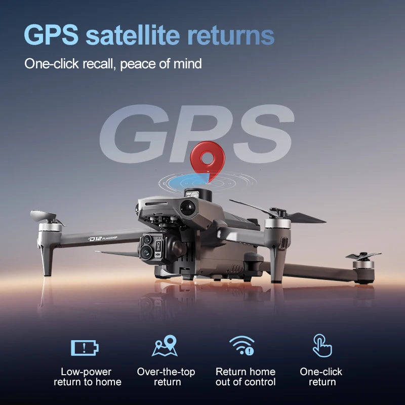 New D12 GPS Drone 3-Axis Gimbal With Touch Screen Profesional 8K HD Camera FPV Obstacle Avoidance Brushless Dron Toy For Adult