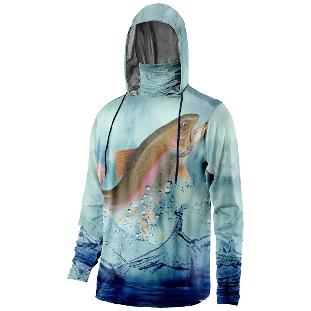Mens Fishing Clothing Fishing Time Hook Trout Printed Sun Protection Face Mask Hoodies Outdoor Sports Breathable Clothes