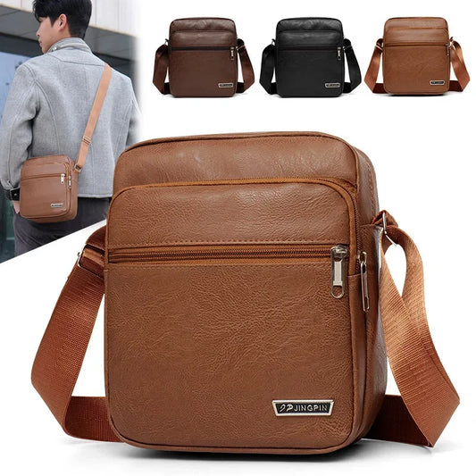Men's Bag, PU Leather Single Shoulder Bag Multi Layer Zipper Large Capacity Crossbody Bag Daily Use Work Travel Business Commute