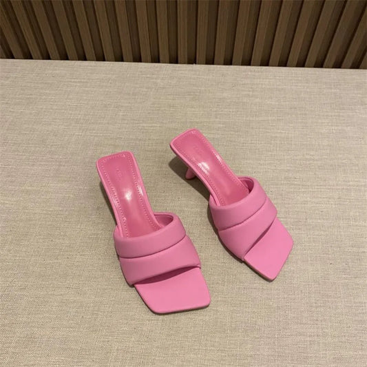 Women's Slippers 2025 New Women's Summer Fashion Open Toe Square Flip-Flops Women's High Heel Sandals for Women