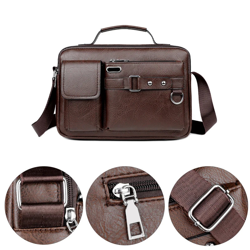 Large Capacity Men's Bag Multiple Pockets Business Shoulder Bag Message Bag Multi Functional Handbag For Men Commuting
