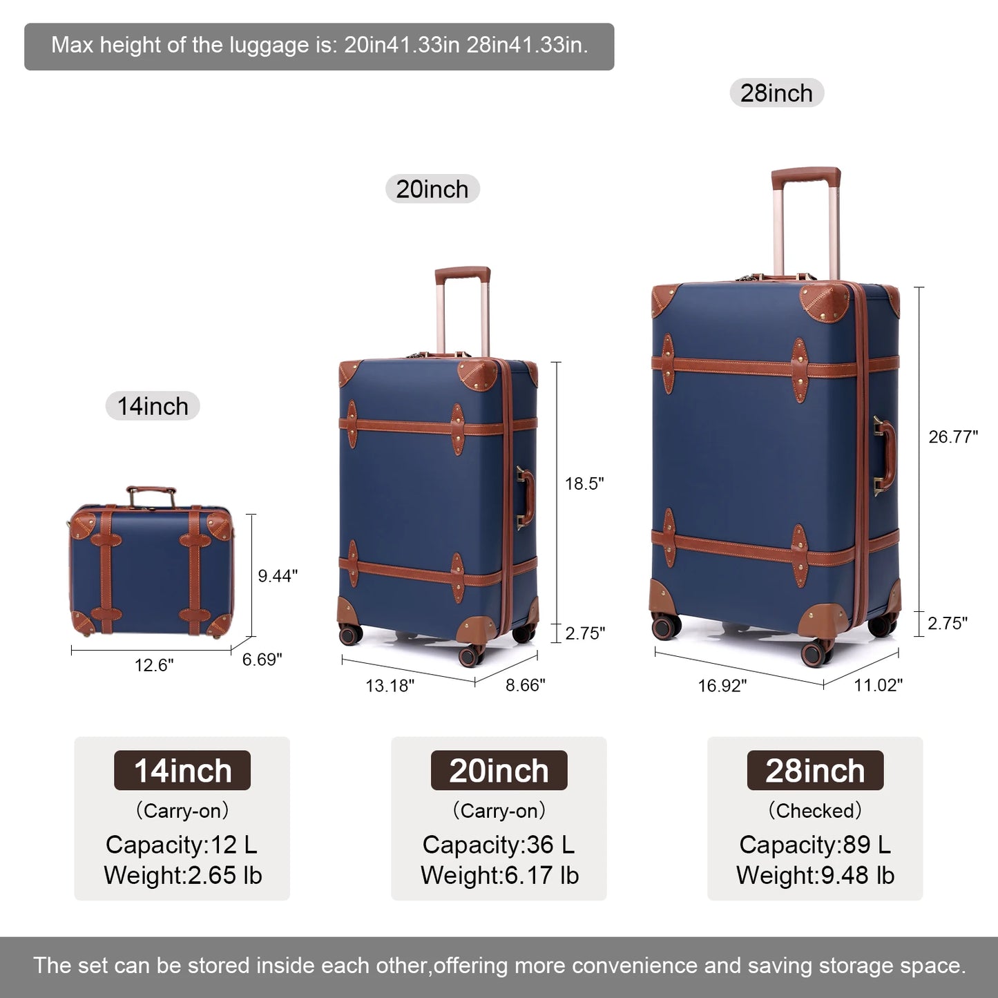 Urecity Hot! New 3PCS/SET Retro Travel Suitcase Rolling Luggage Sets 20"24"28"Size Trolley Suitcase Handbag Carry Ons Wheel