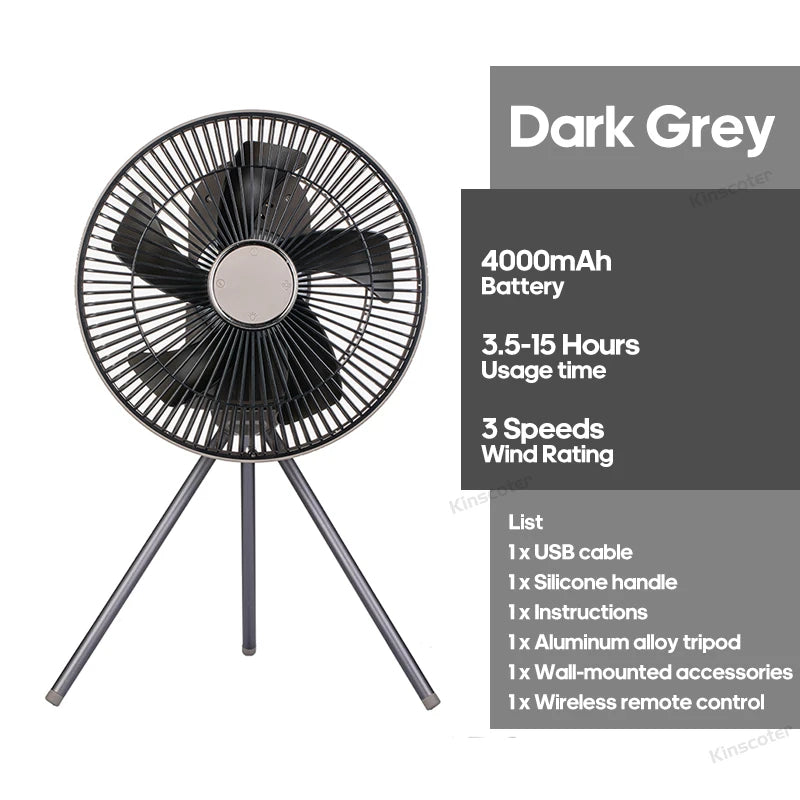 Electric Oscillating Fan Rechargeable Desktop Circulator Wireless Ceiling Camping Tent Fan with Remote Control LED Lighting