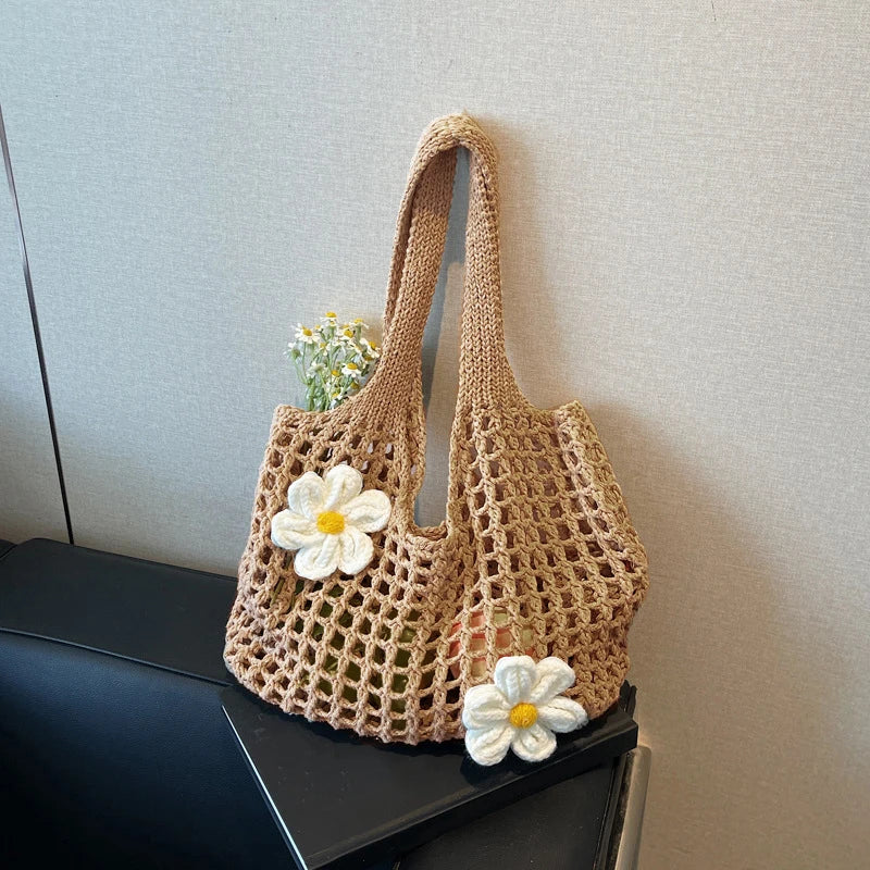 Women's Large Capacity Knitted Tote Handbag Fashion Summer Beach Bag Lightweight Casual Shoulder Chic Hobo Top Handle