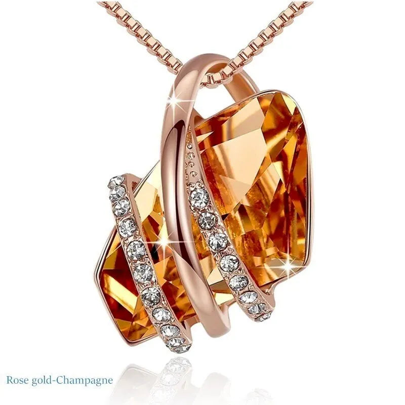 Woman Fashion Silve/Rose Gold Crystals Pendant Necklace Birthstone Zircon Necklaces Jewelry Engagement Gifts