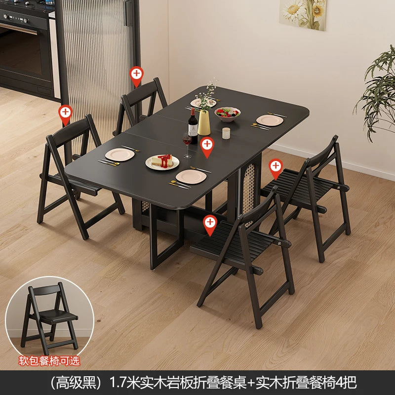 Folding Dining Table Set 6 Vintage Rattan Dining Table Set Modern Luxury Nordic Mesas Pegables Portatil Dining Room Furniture
