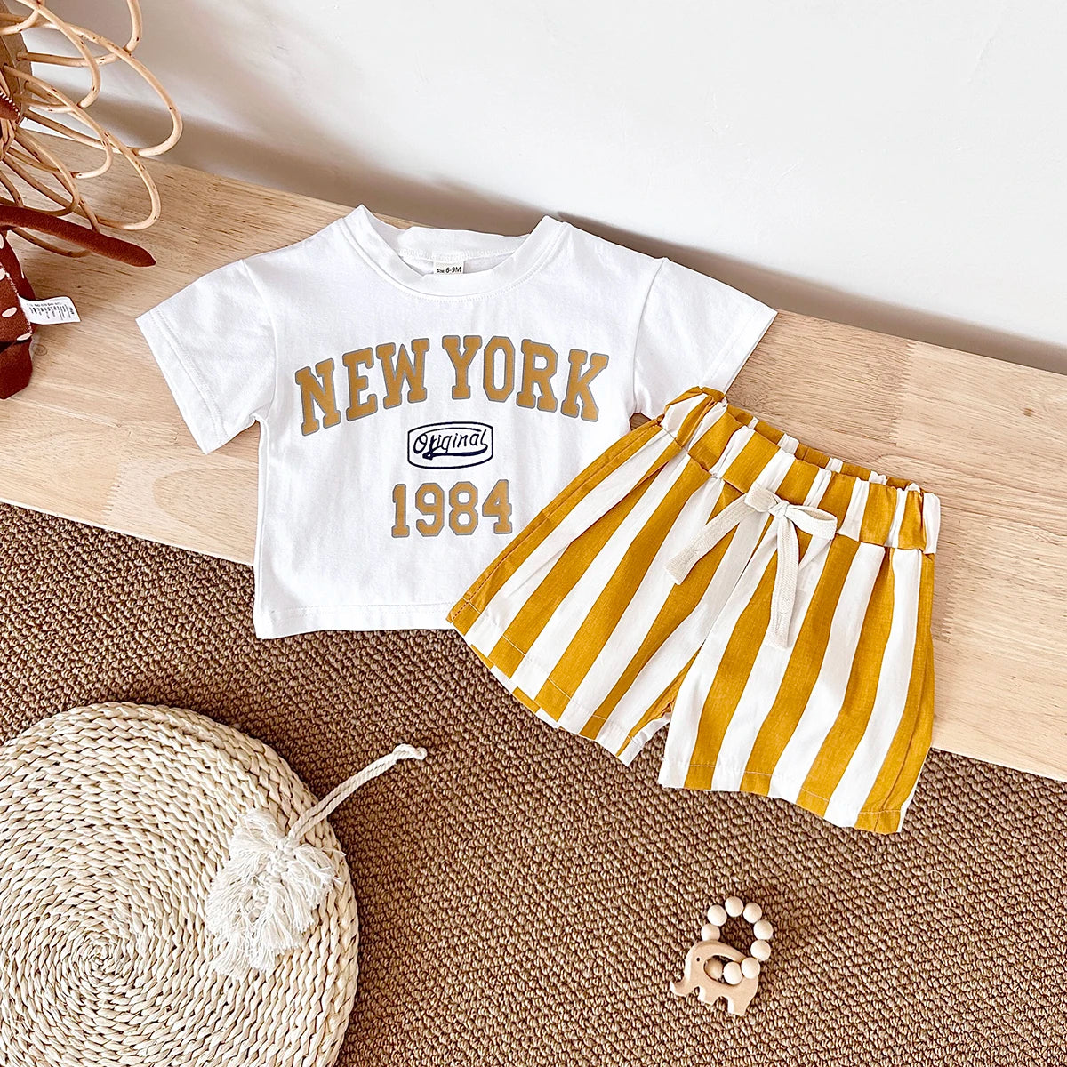 2025 New Baby Boy Clothing Set Toddler Baby Clothes Letter Print T-shirt+Striped Shorts Newborn Boy Girl Summer Outfits 2Pcs