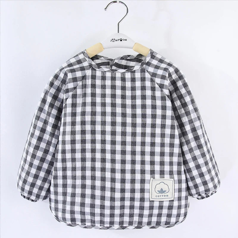Boys girls baby outer wear lace up plaid long sleeves anti dirt waterproof aprons bibs for baby boys girls' clothes No-Wash bibs
