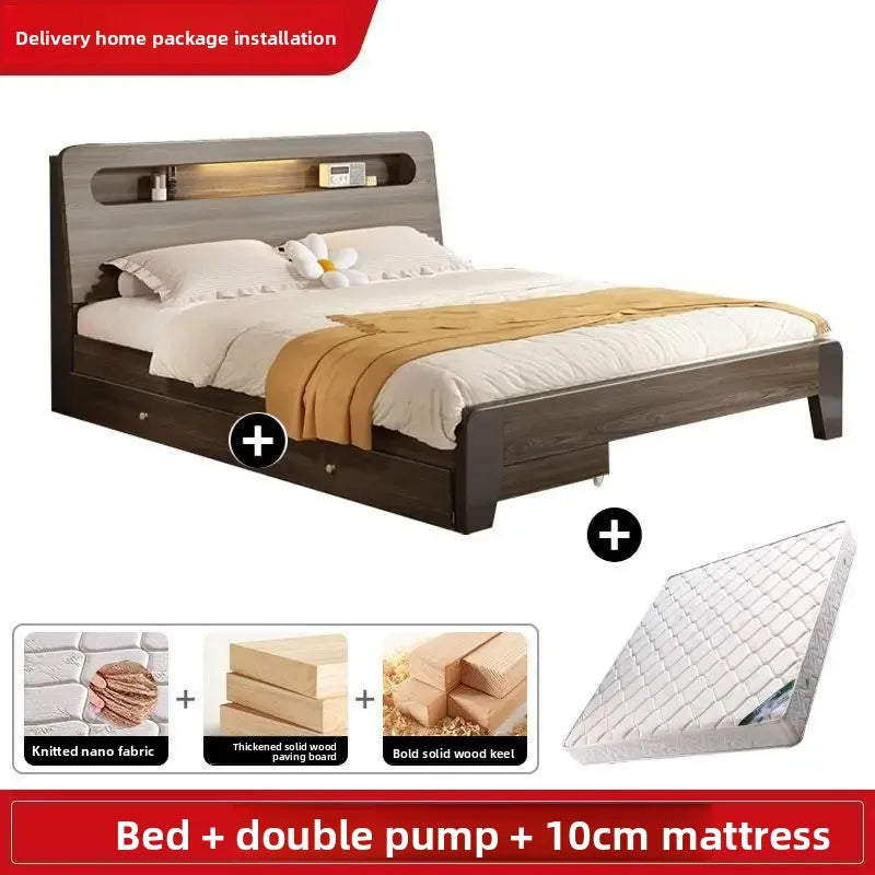 Solid Wood Bed, Single Bed, Simple Bed, Multiple Sizes To Choose From, Suitable for Bedrooms and Rental Houses