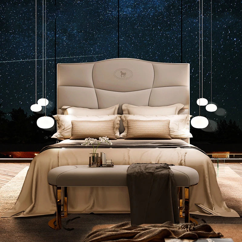Italian design soft fabric or leather king & queen sizes bedroom beds bedding set luxury double hotel bed