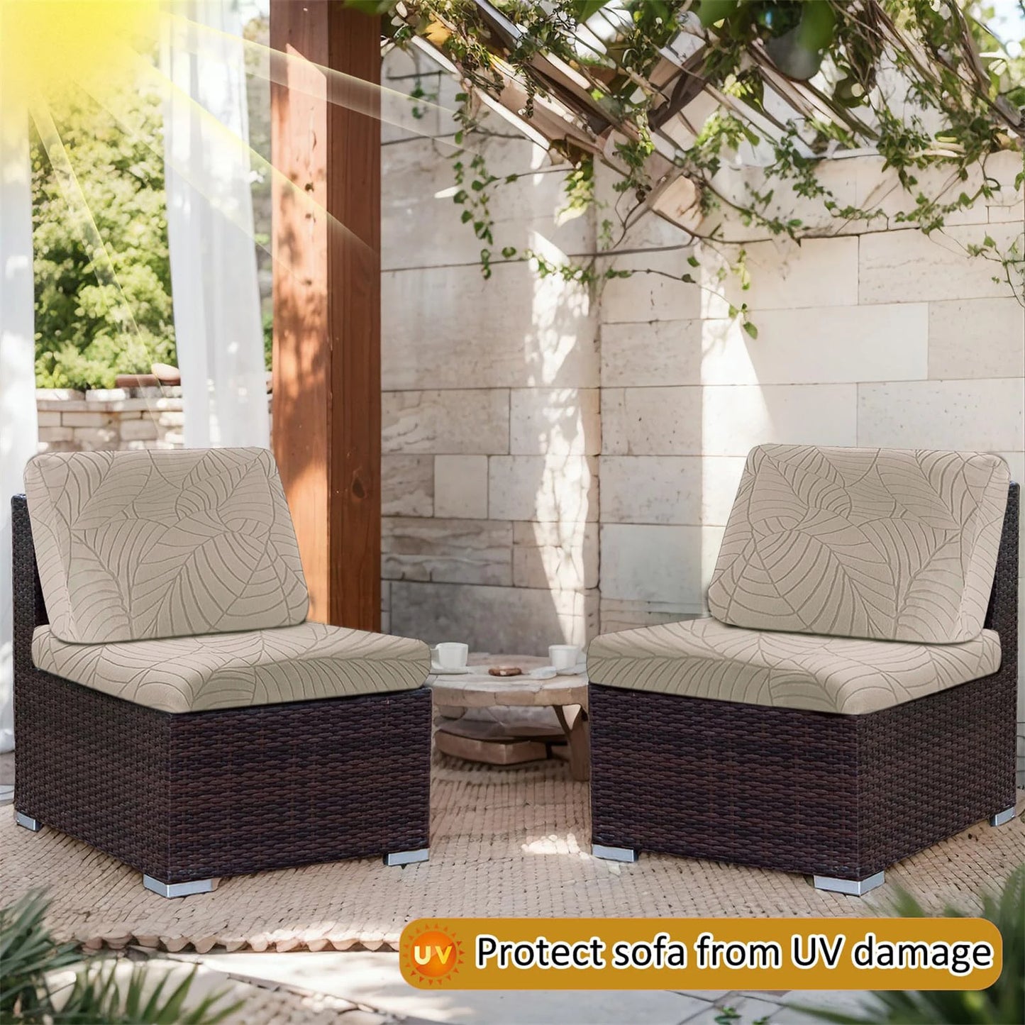 Leaf Pattern Jacquard Sofa Cushion Cover Elastic Patio Sofa Covers Outdoor Non-Slip Individual Sofa Protector Garden